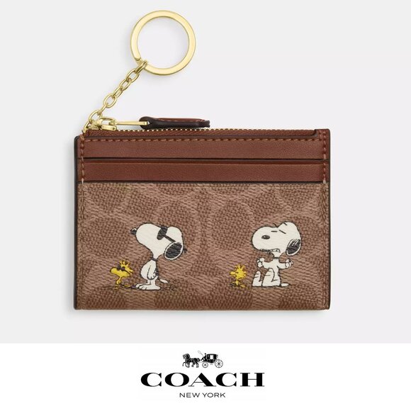 🐶 Coach X Peanuts Mini Skinny Id Case In Signature Canvas With Snoopy Print - Picture 1 of 6